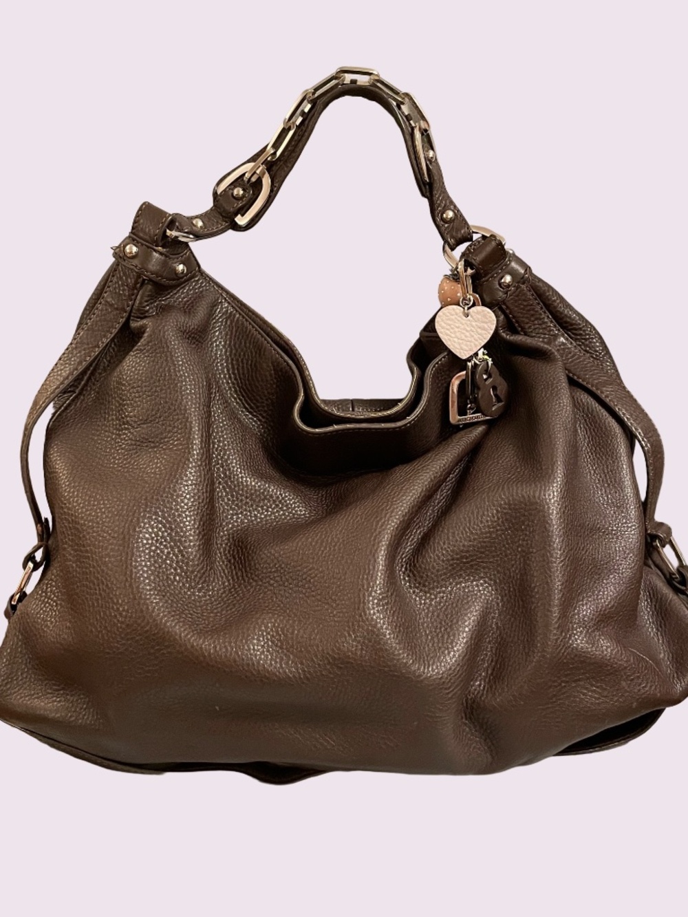 Vintage Y2K Juicy Couture Brown Pebble Leather Large Hobo Bag Silver Charms